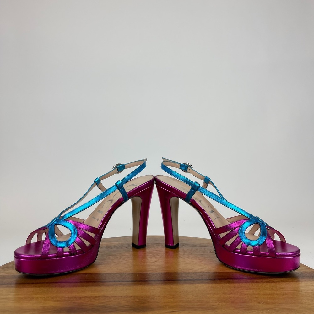 Womens Gucci Holiday 2018 Crystal Zephyra Platform Metallic Heels Size 39 US 9 - Picture 13 of 16